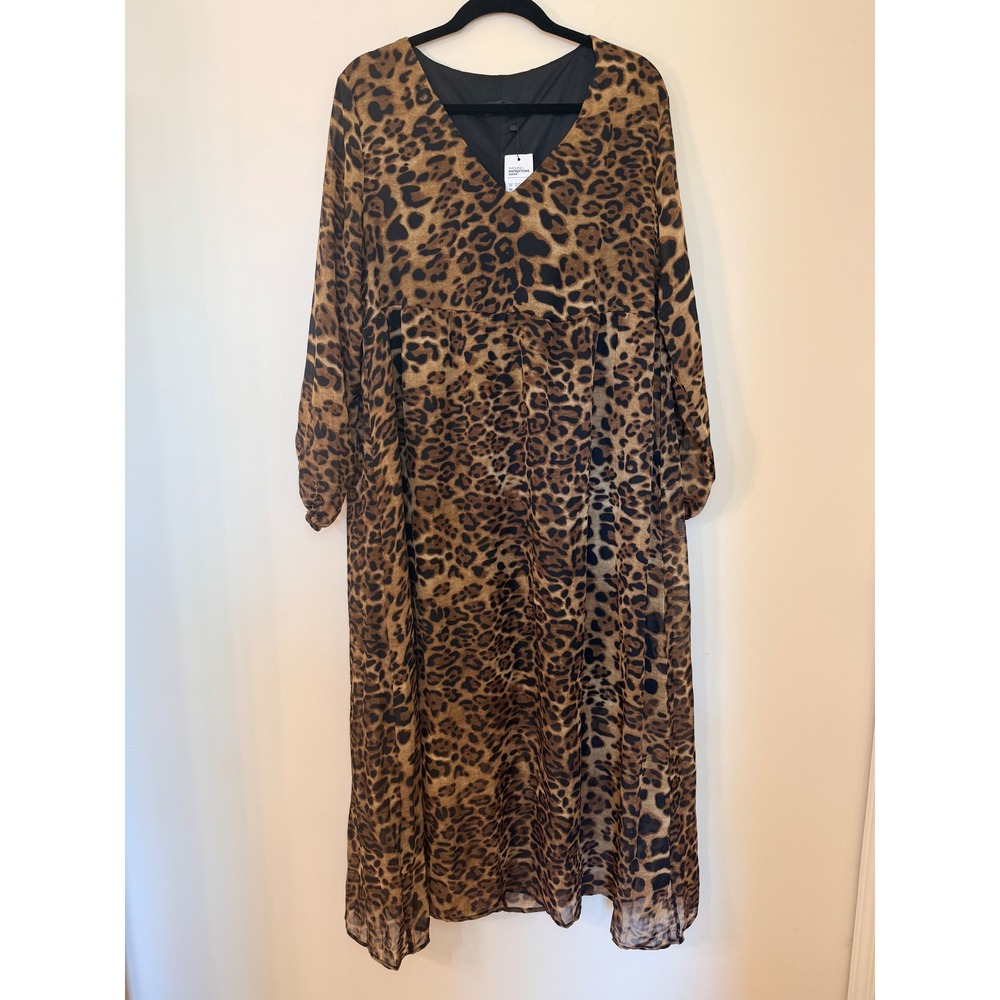 Zanzea Collection Leopard Print Maxi Dress V-Neck Long Sleeve Brown Black XXL
